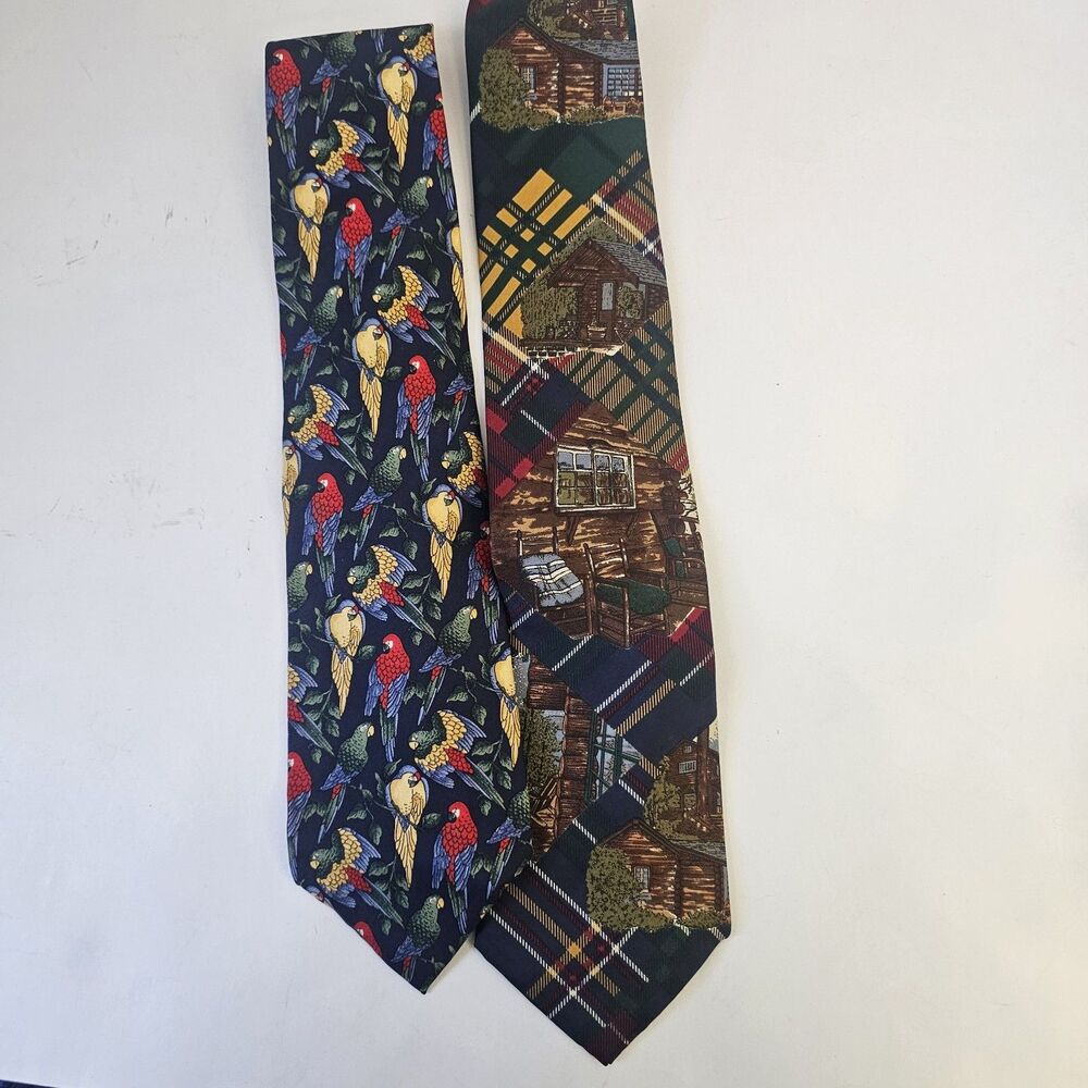 Vintage MenS Van Heusen 417 Tie Lot  2 100% Silk Multicolored Novelty Print R332